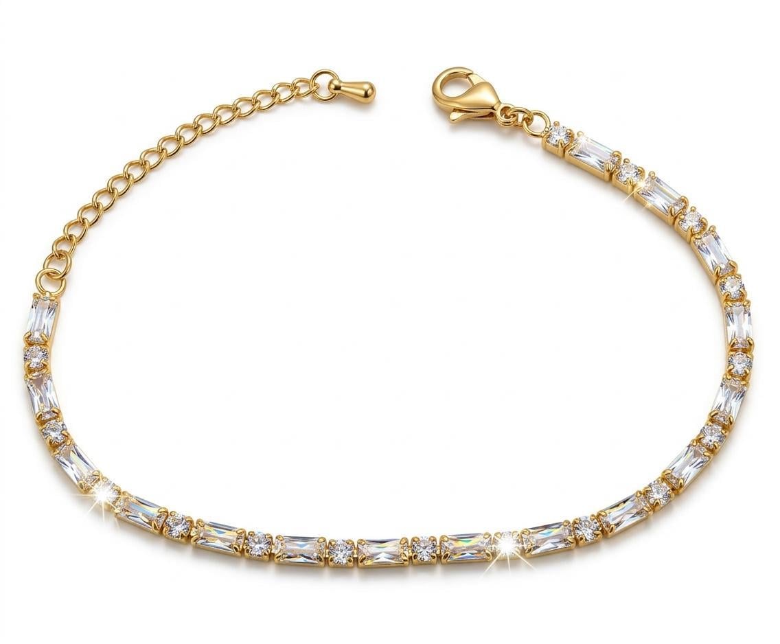 Welch Gold Çelik Baget Taşlı Su Yolu Bileklik Çelik Kadın Kolye, Bileklik, Küpe , Yüzük, Halhal  ve Piercing Modelleri- WELCH 