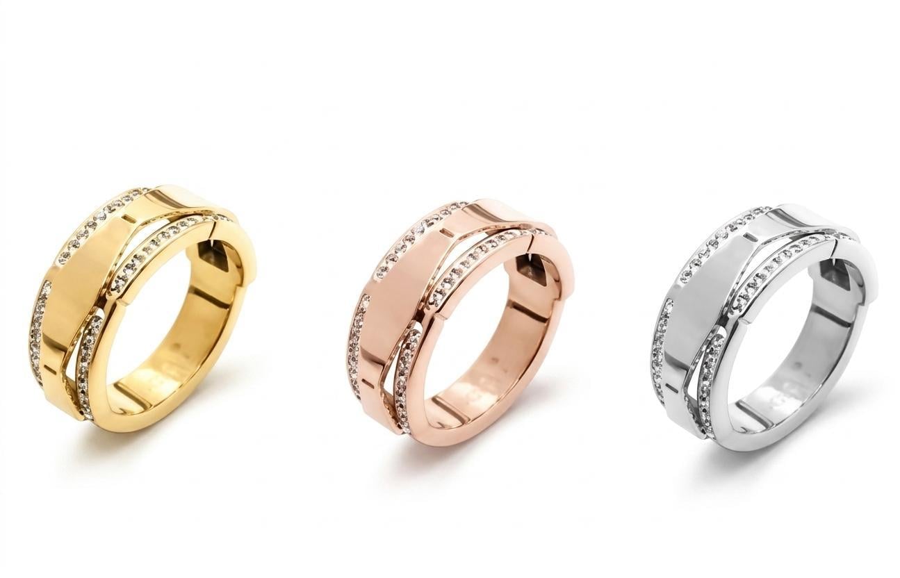 Welch Gold Taşlı Çelik Yüzük Çelik Kadın Kolye, Bileklik, Küpe , Yüzük, Halhal  ve Piercing Modelleri- WELCH 
