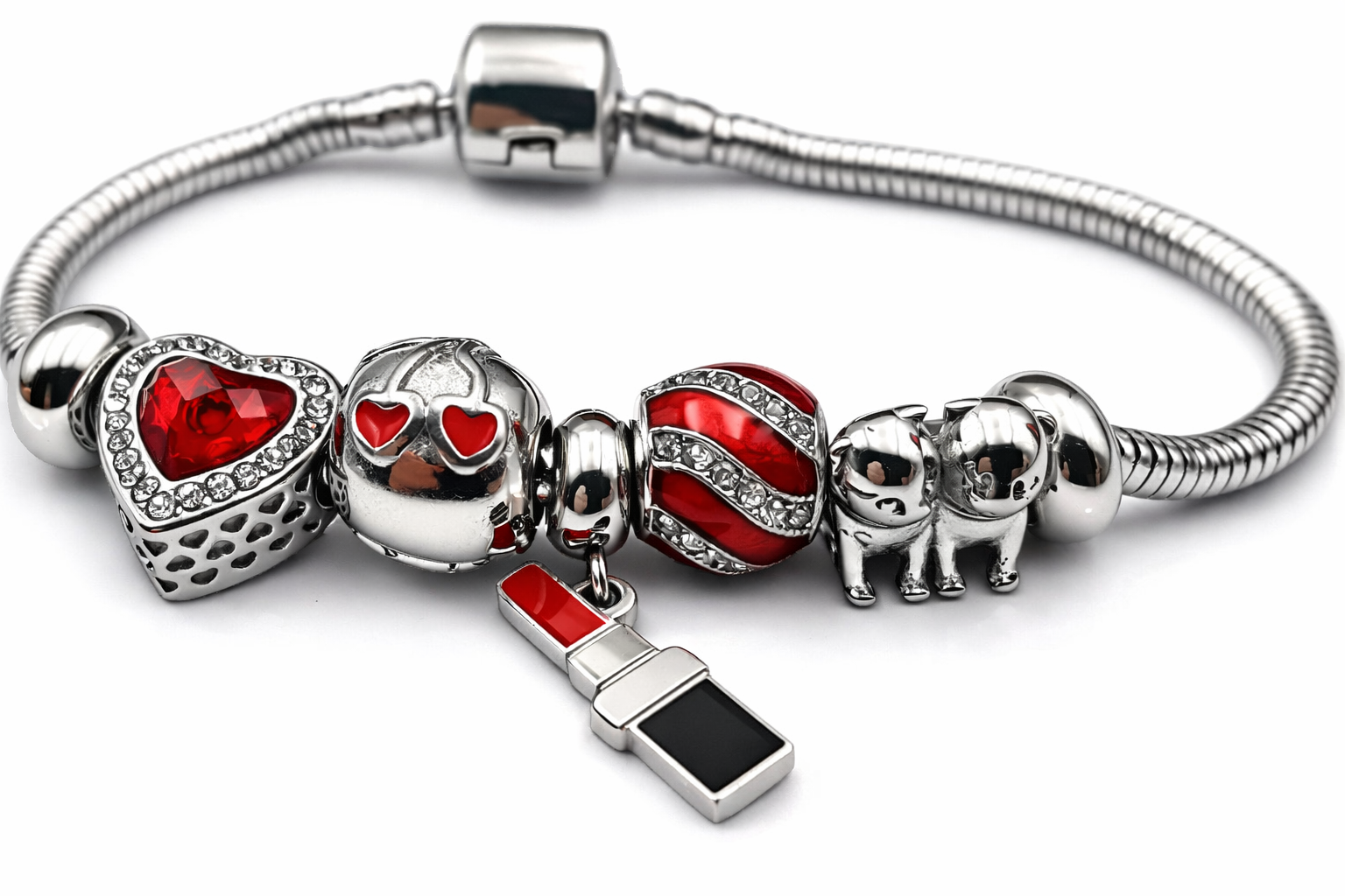 ​Welch Steel Lipstick Charm And Dog Charm Bracelet