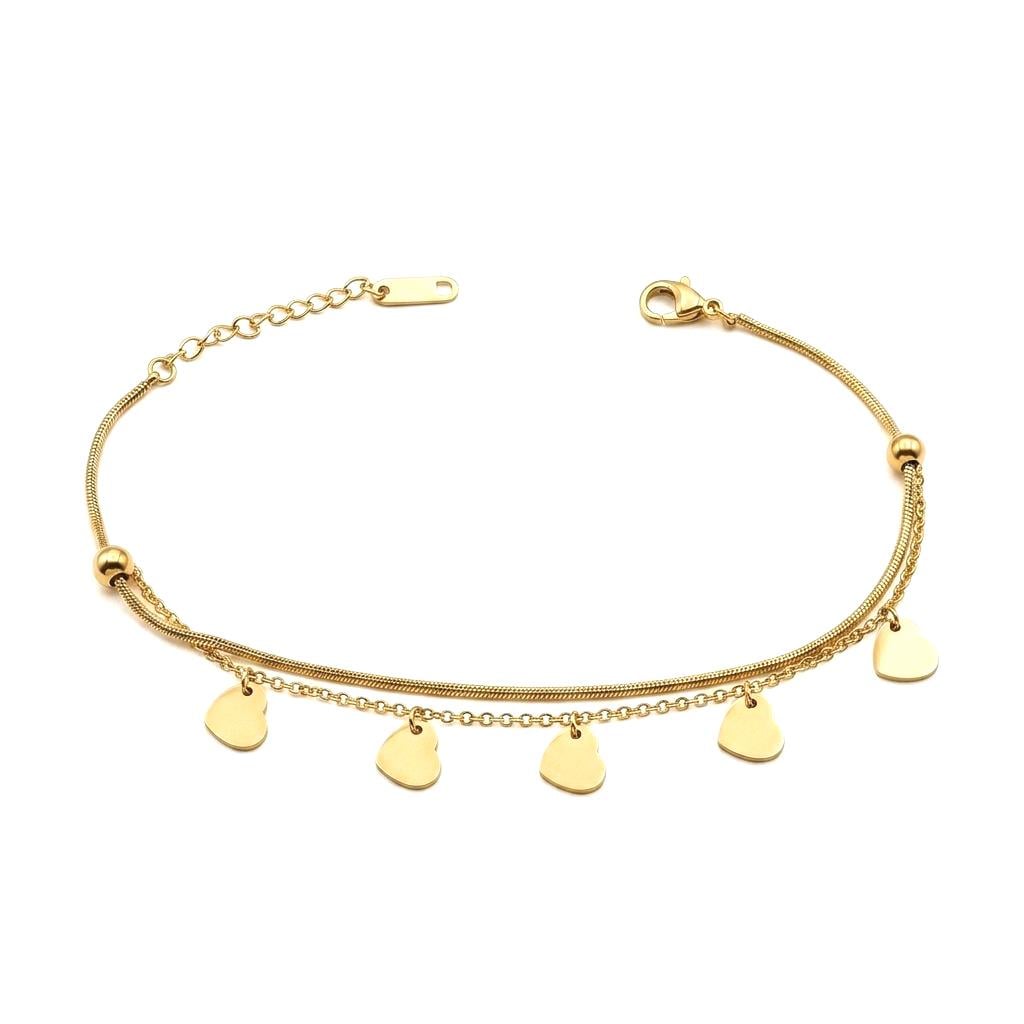 Welch Gold Çelik Kalpli Halhal Çelik Kadın Kolye, Bileklik, Küpe , Yüzük, Halhal  ve Piercing Modelleri- WELCH 