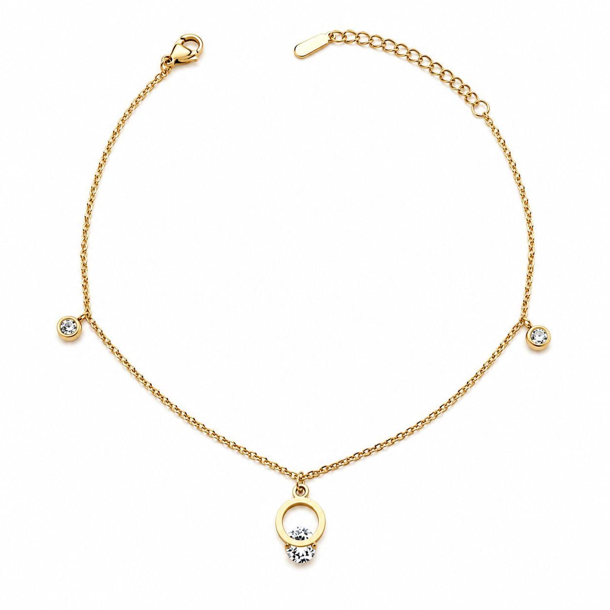 Welch Gold Çelik Zincir Taşlı Halhal Çelik Kadın Kolye, Bileklik, Küpe , Yüzük, Halhal  ve Piercing Modelleri- WELCH 