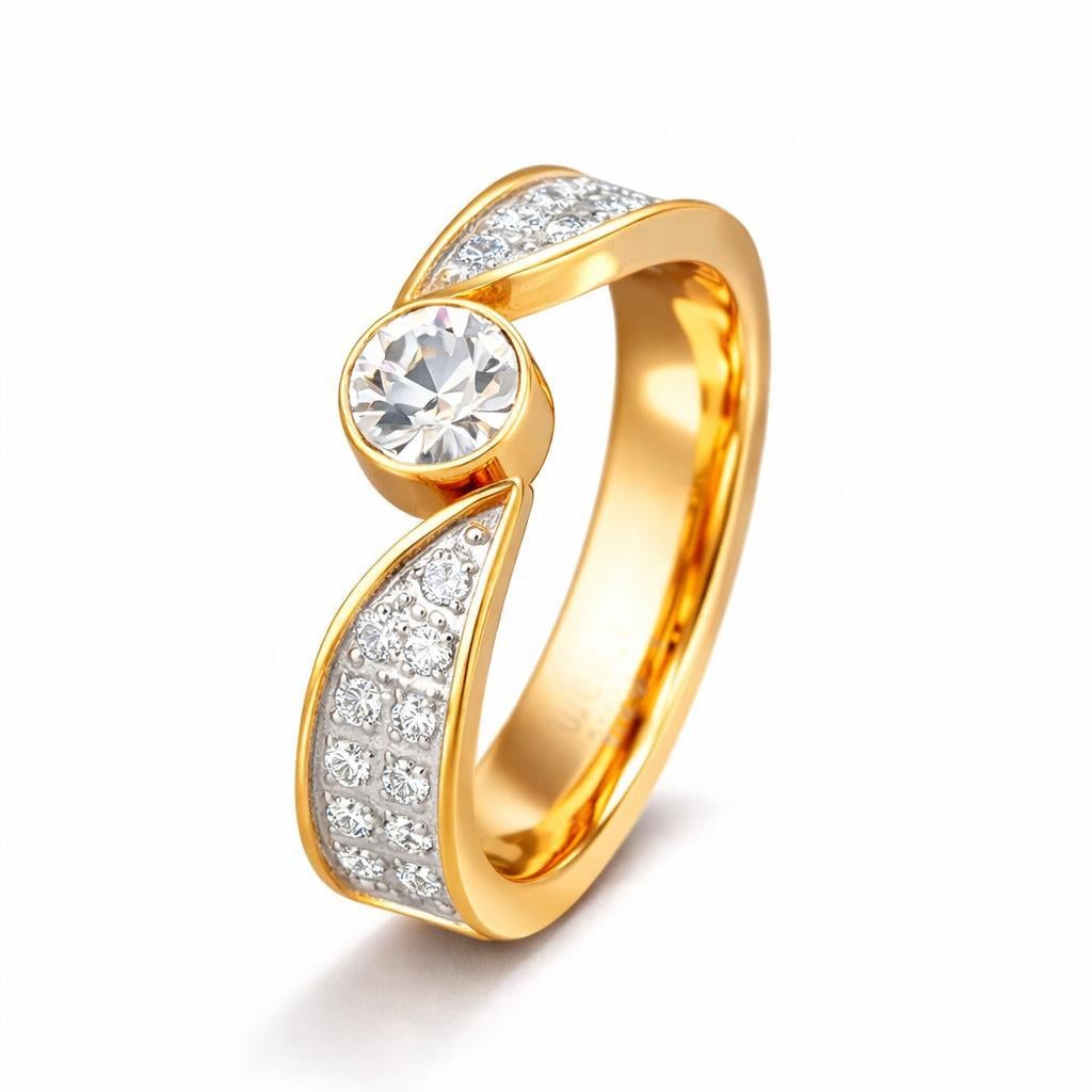 Welch Gold Tek Taş Kadın Çelik Yüzük Çelik Kadın Kolye, Bileklik, Küpe , Yüzük, Halhal  ve Piercing Modelleri- WELCH 