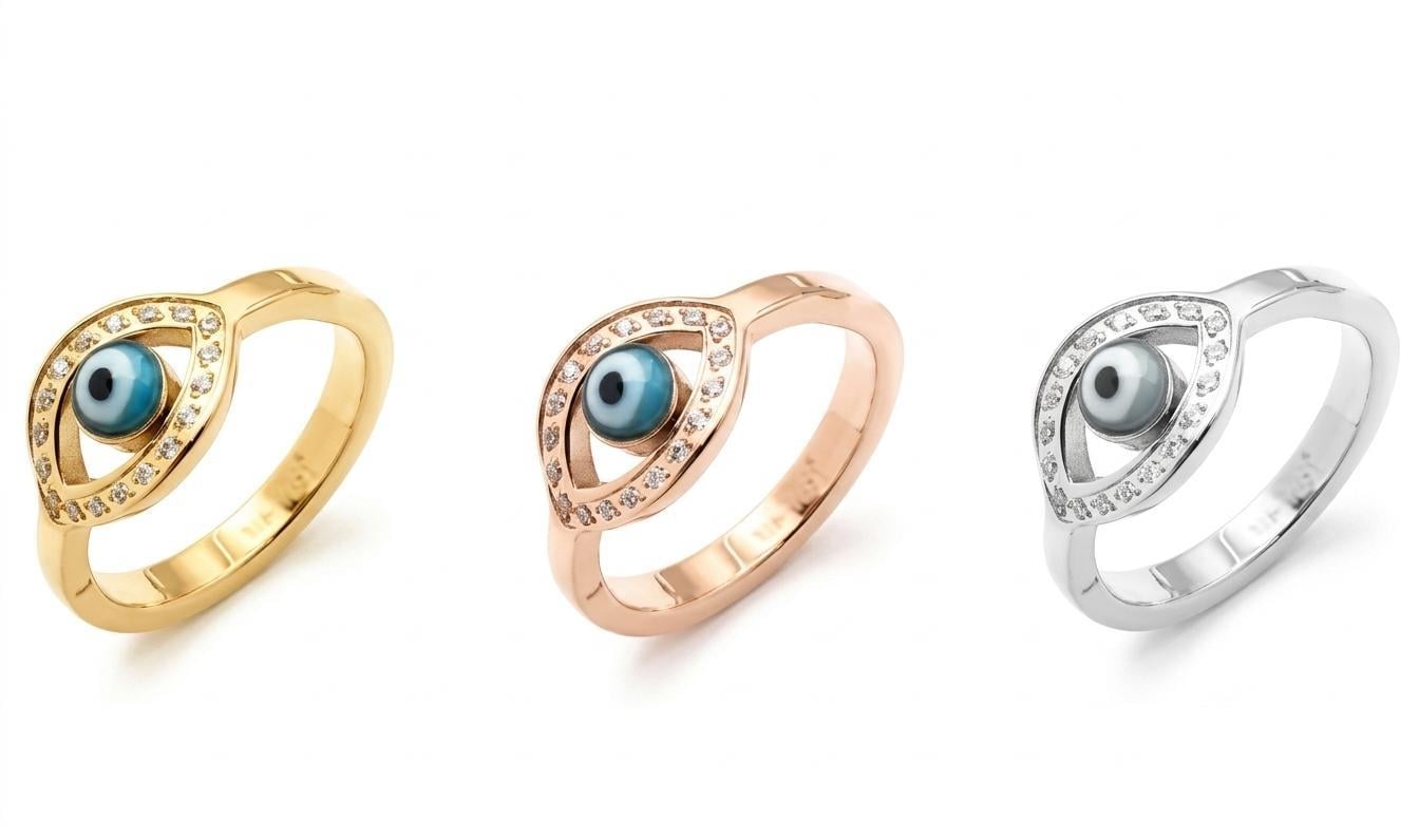 Welch Göz Nazar Çelik Yüzük Çelik Kadın Kolye, Bileklik, Küpe , Yüzük, Halhal  ve Piercing Modelleri- WELCH 