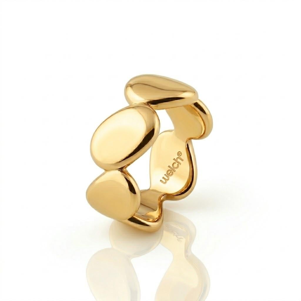 Welch Tasarım Gold Çelik Yüzük Çelik Kadın Kolye, Bileklik, Küpe , Yüzük, Halhal  ve Piercing Modelleri- WELCH 
