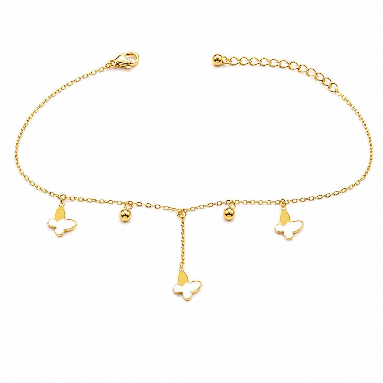 Welch Gold Çelik Kelebekli Halhal Çelik Kadın Kolye, Bileklik, Küpe , Yüzük, Halhal  ve Piercing Modelleri- WELCH 