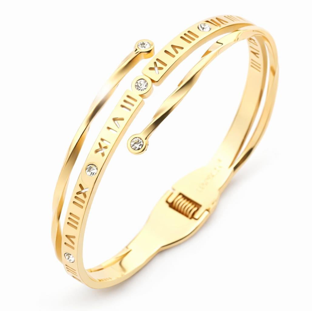 Welch Gold Taşlı Roma Rakamlı Kadın Çelik Bileklik Çelik Kadın Tasarım Bileklik Modelleri - WELCH 