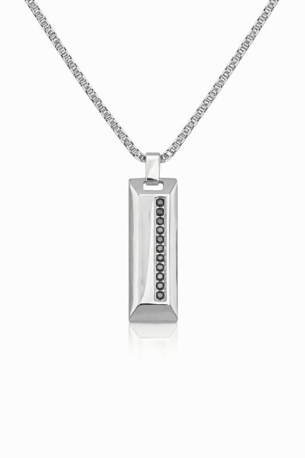 Welch Çelik Siyah Taşlı Çubuk Kolye Erkek Çelik Kolye ve Erkek Kolye Modelleri - WELCH 