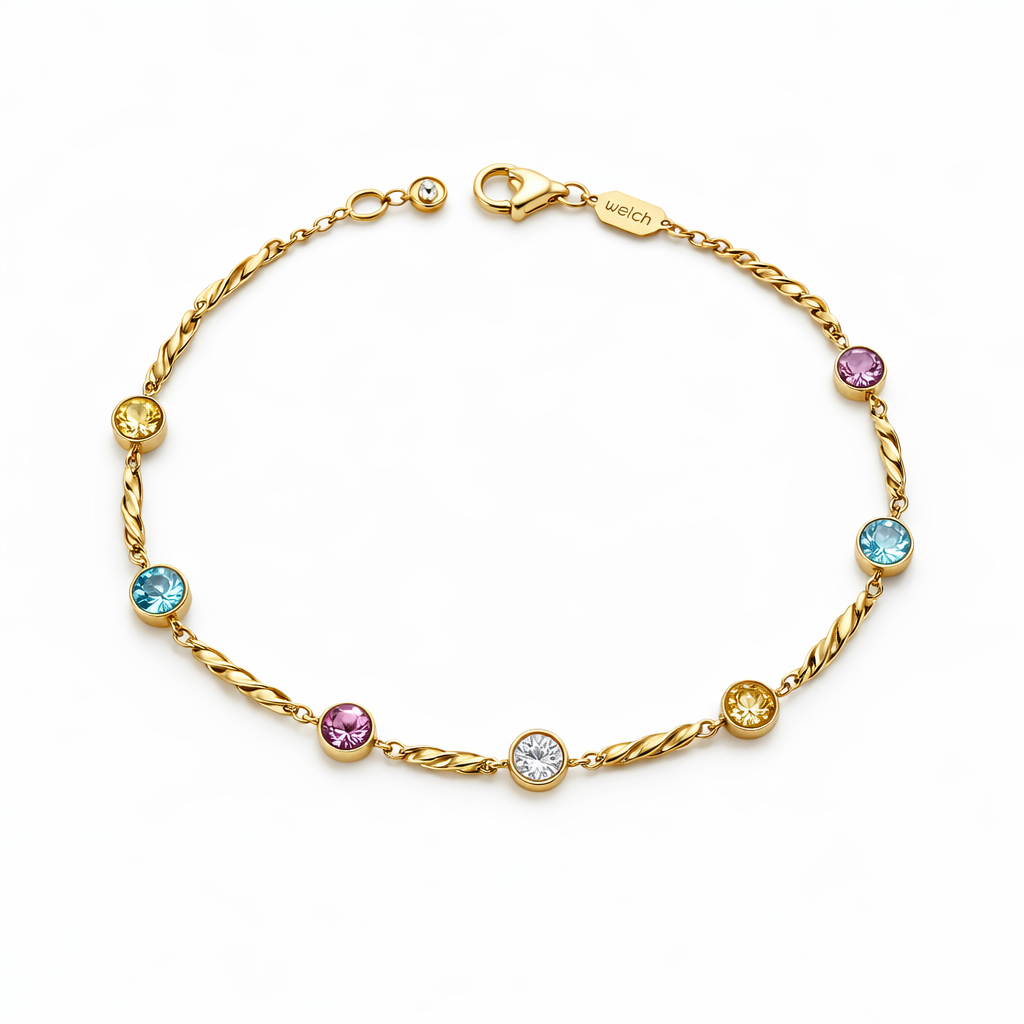 Welch Çelik Gold Renkli Taşlı Minimal Bileklik Kadın Bileklik ve Çelik Bileklik Modelleri - WELCH 