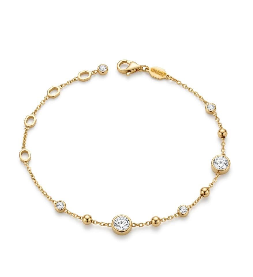 Welch Çelik Gold Renk Taşlı Minimal Bileklik Kadın Bileklik ve Çelik Bileklik Modelleri - WELCH 