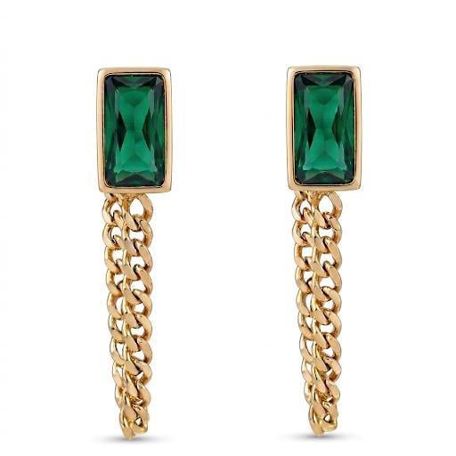 ​​​​​​​​Welch Gold Steel Chain Square Stone Earrings