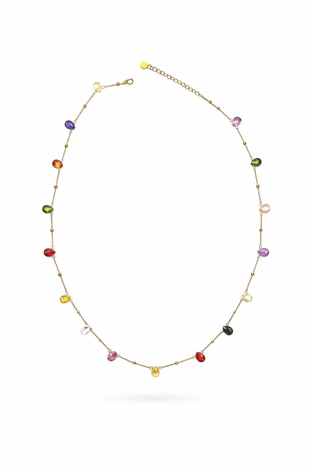 Welch Gold Steel Color Drop Stone Necklace