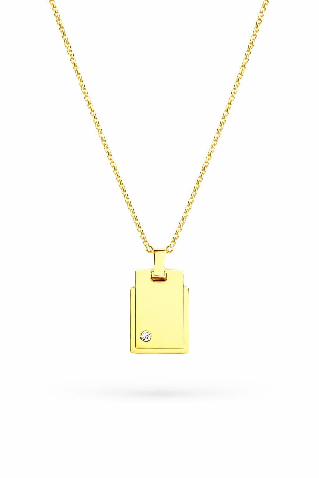 Welch Gold Çelik Taşlı Kare Erkek Kolye Kadın Kolye ve Kadın Çelik Kolye Modelleri - WELCH 