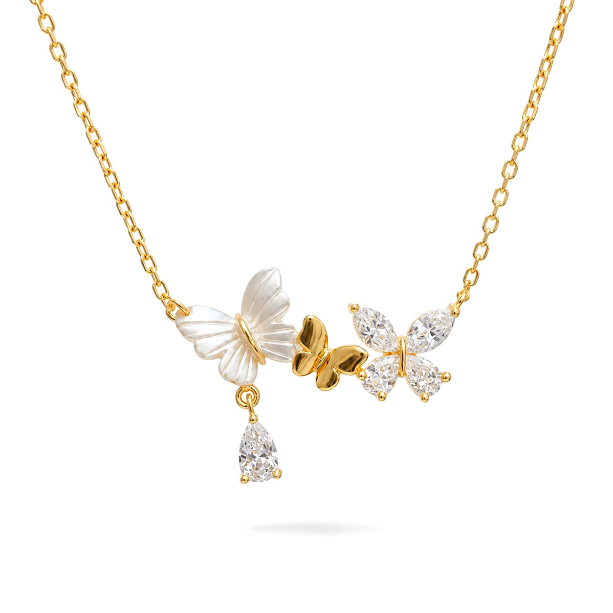 Welch Papillon Garden Gold Kolye - 925 Ayar Gümüş Taşlı Sedef Kelebek 925 Ayar Gümüş Kolye ve Gümüş Kolye Modelleri | WELCH 