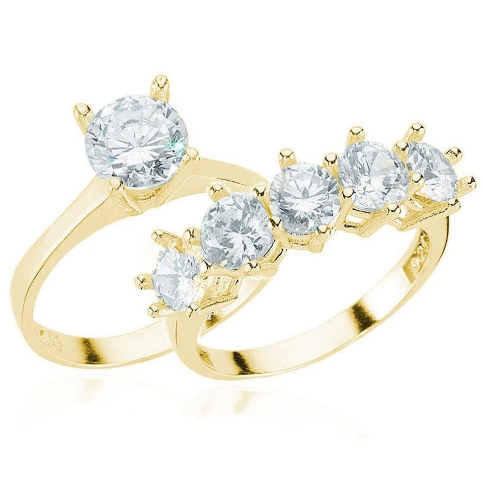 welch 925 Ayar Gold Beştaş Ve Tektaş Set Gümüş Yüzük