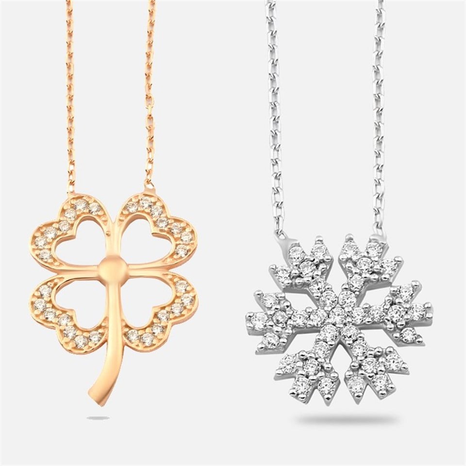 Welch 925 Sterling Silver Clover and Snowflake Womens Sterling Silver Necklace
