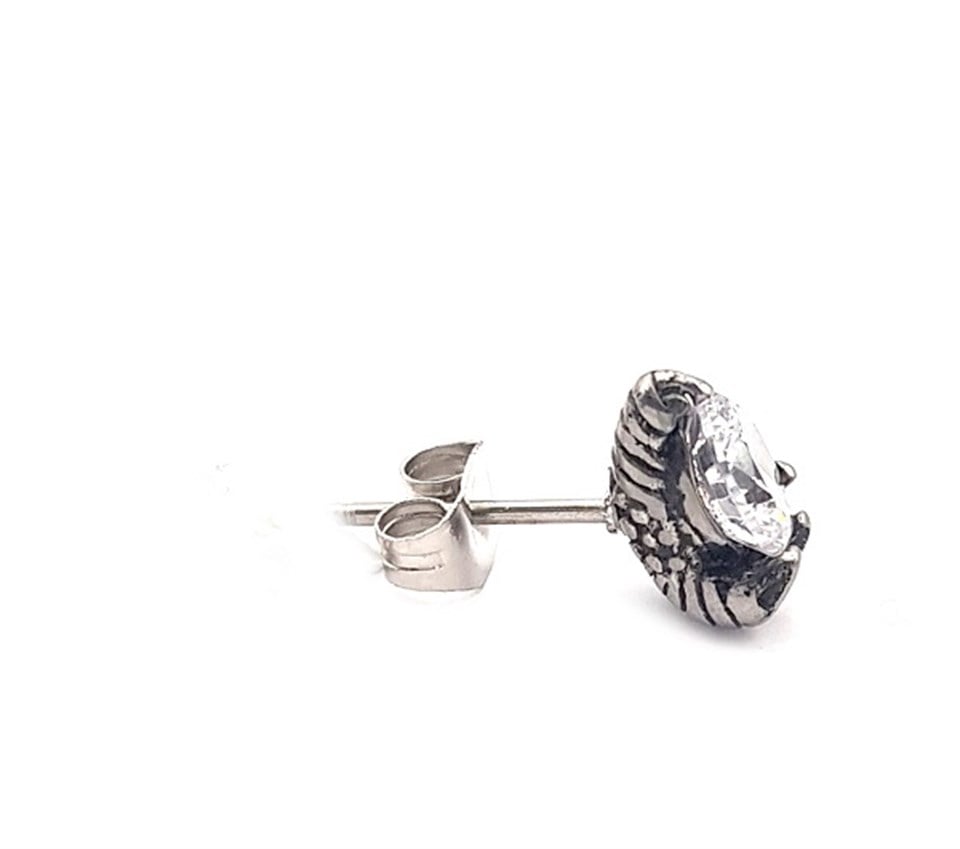 Welch Mens White Stone Steel Earrings