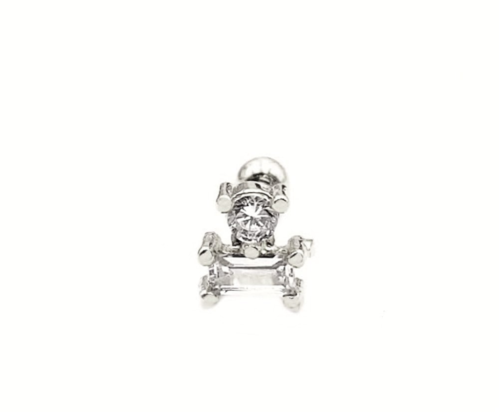 Welch Çelik Helix Tragus Taşlı Kare Piercing