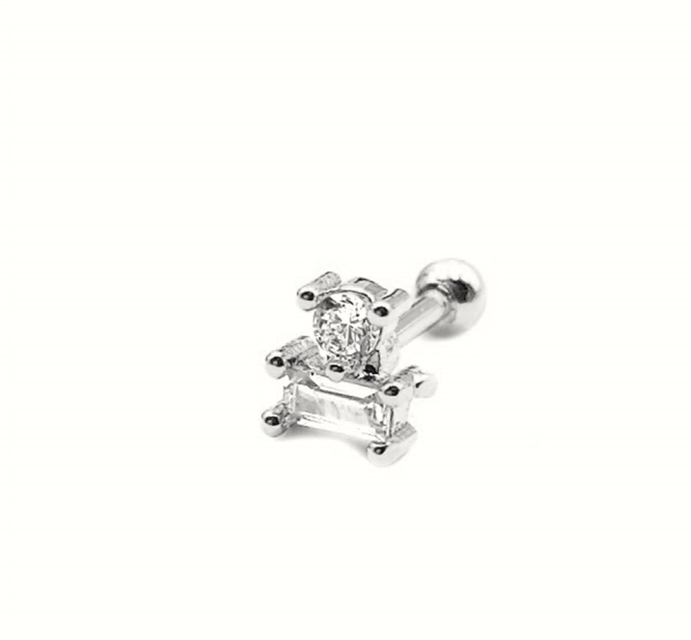 Welch Çelik Helix Tragus Taşlı Kare Piercing