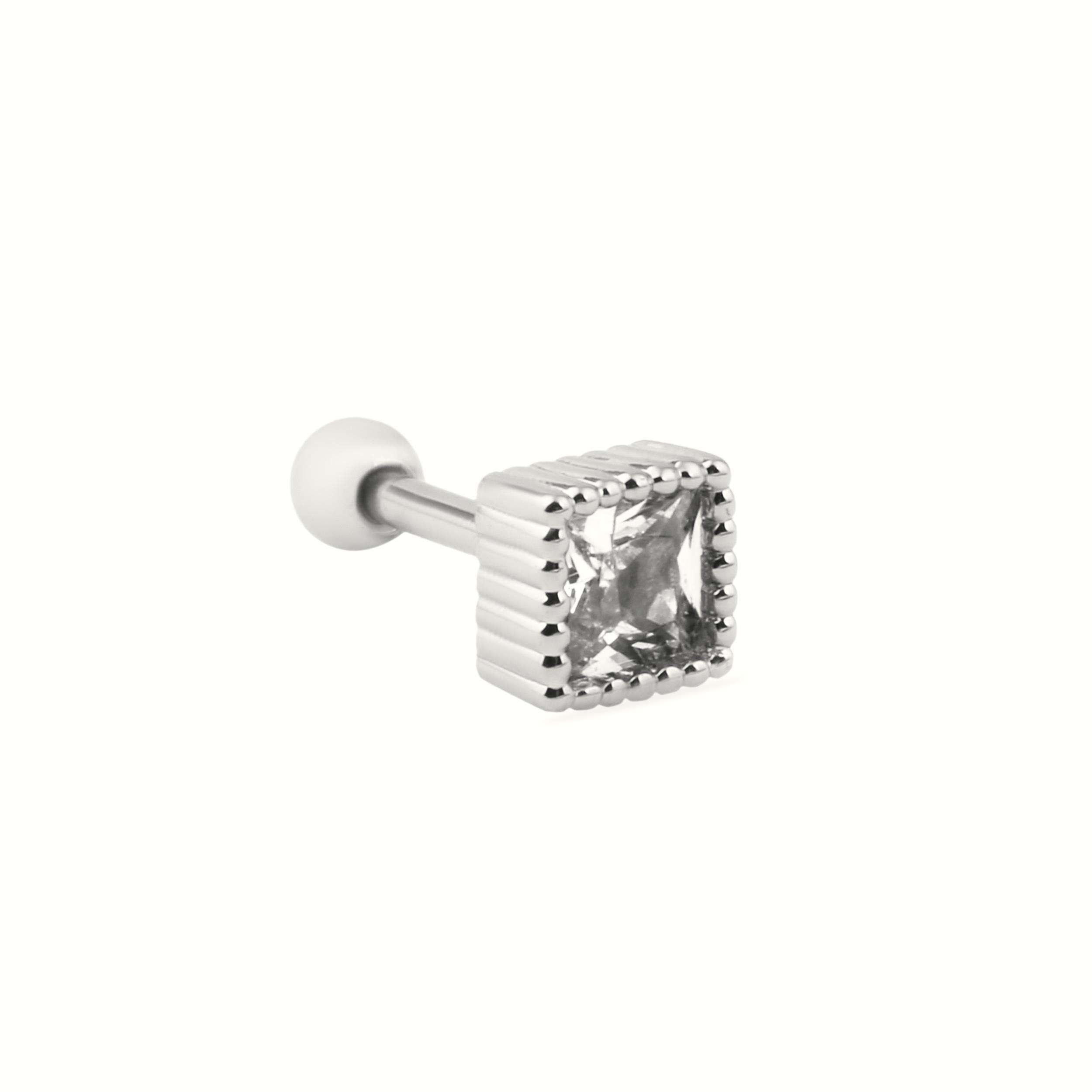 Welch Çelik Helix Tragus Taşlı Kare Piercing