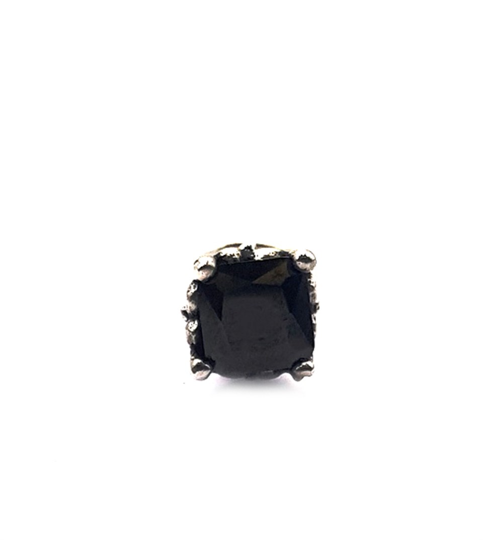 Welch Steel Square Black Stone Mens Earrings