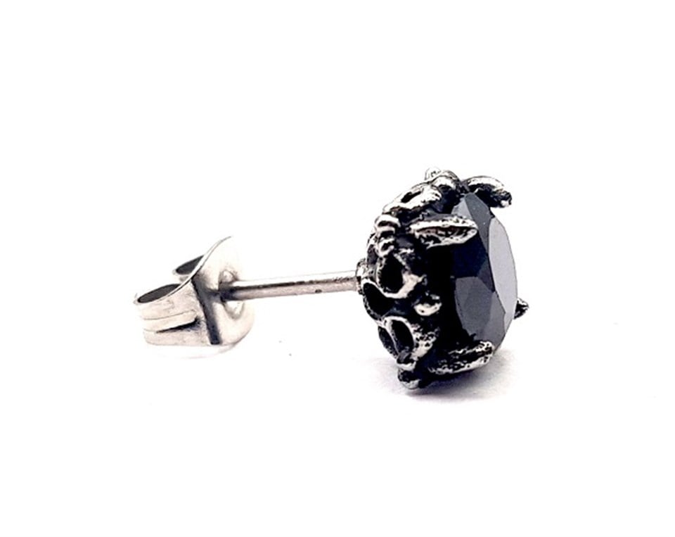 Welch Mens Black Square Stone Steel Earrings