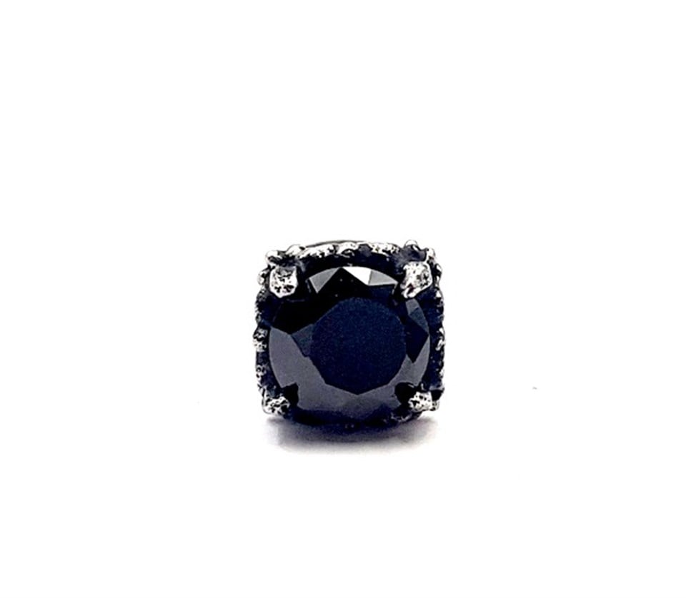 Welch Mens Black Square Stone Steel Earrings