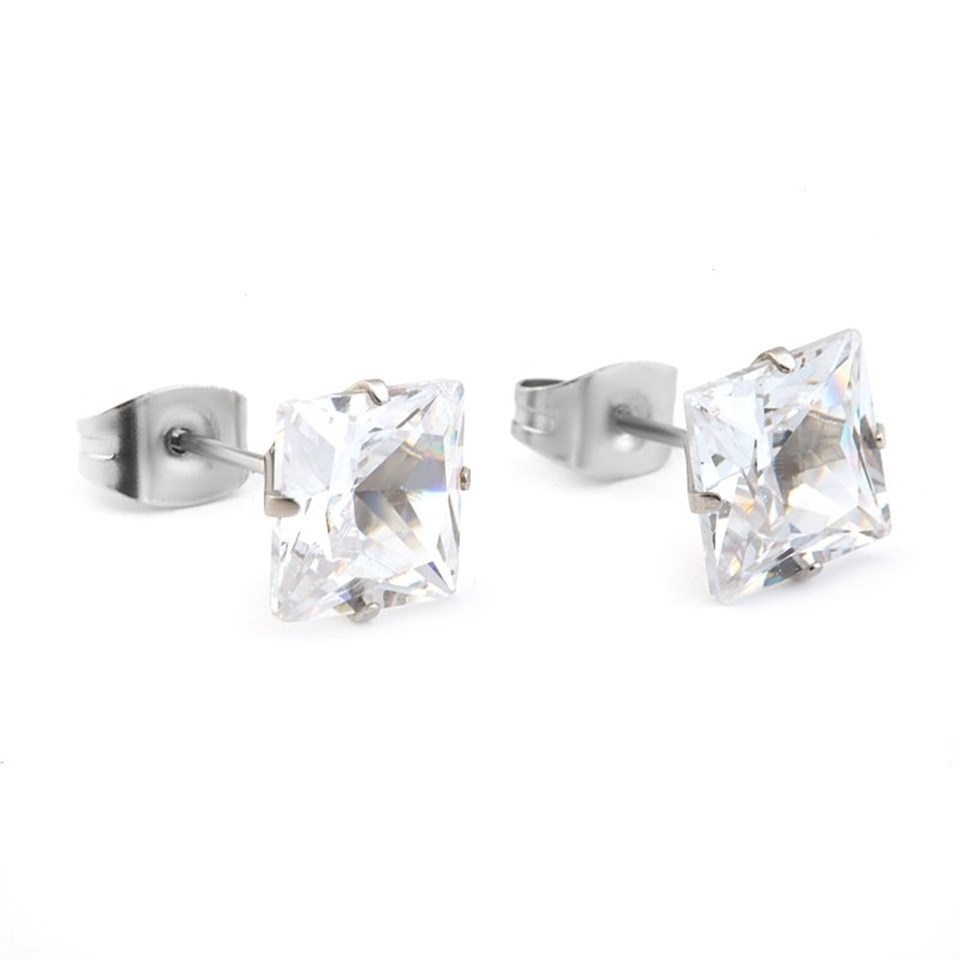 Welch Steel Square Stone Earrings