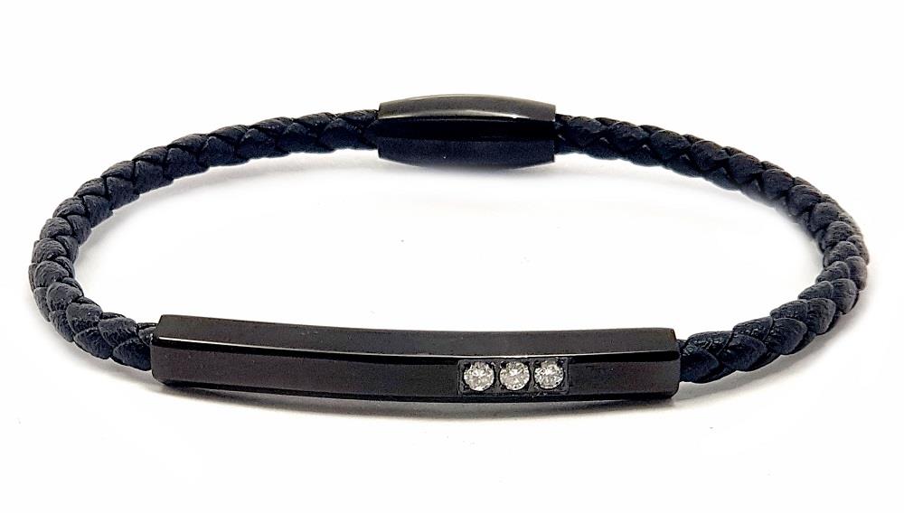 Welch Çelik Pırlantalı Deri Bileklik