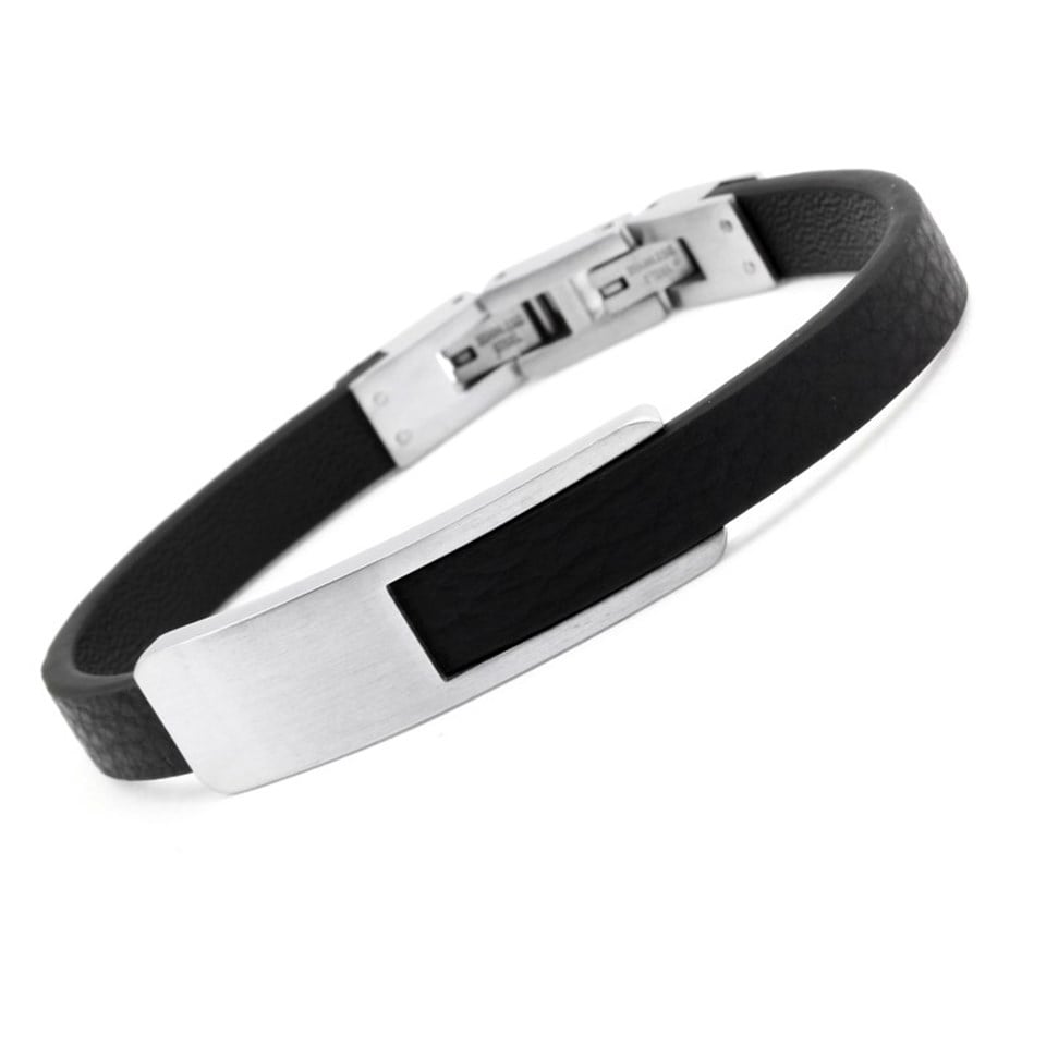 Welch Leather and Steel Mens Steel Bracelet