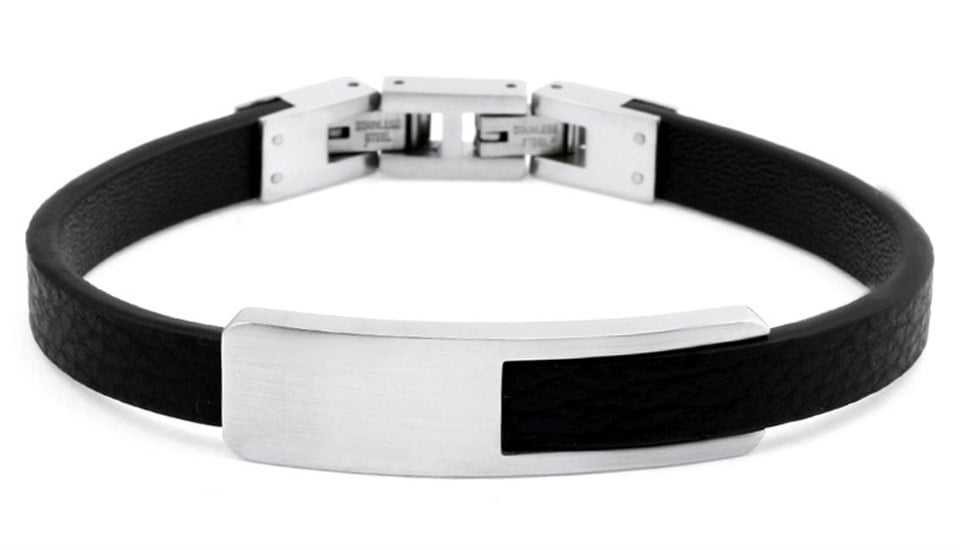 Welch Leather and Steel Mens Steel Bracelet