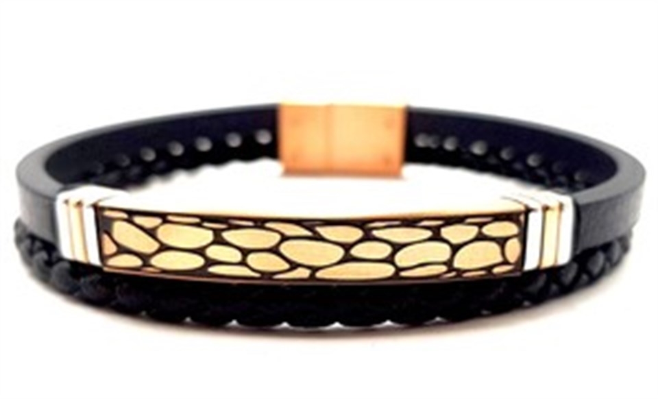 ​​​​​Welch Mens Steel Black Leather Bracelet