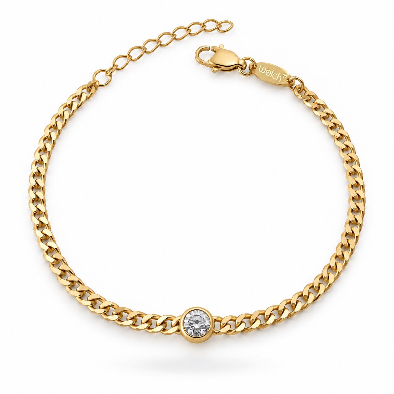 Welch 5A Zirkon Pırlanta Parlaklığı Bezel Gurme Bileklik Welch Gold 5A Zirkon Taşlı Pırlanta Parlaklığında Çelik Bileklik - WELCH 