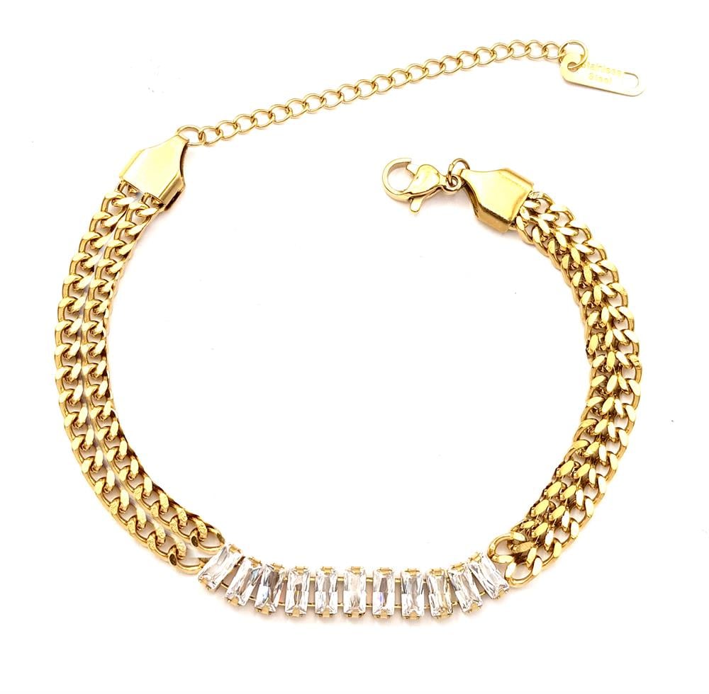 Welch Gold Baget Taşlı Çelik Bileklik