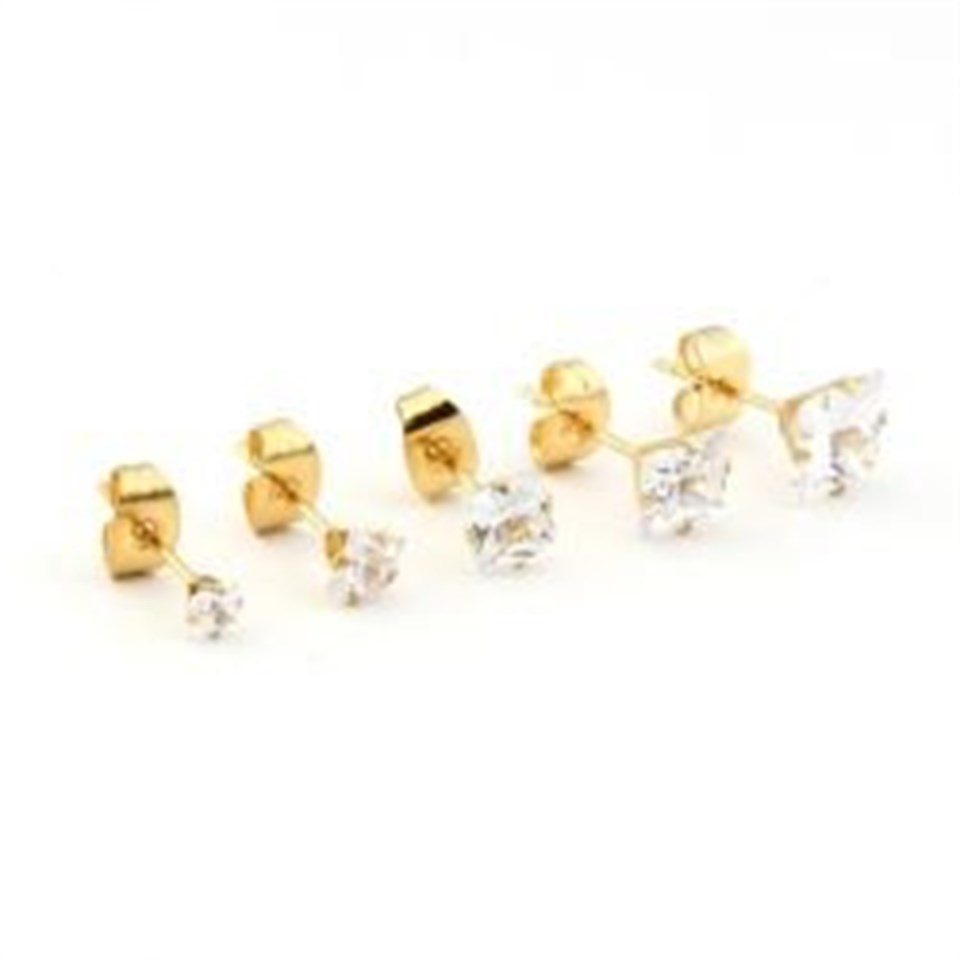 Welch Gold Steel Five Sizes Single Stone Earrings