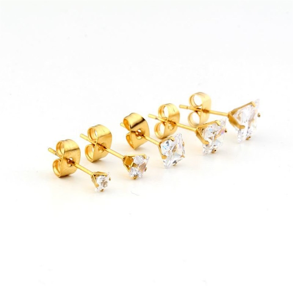 Welch Gold Steel Five Sizes Single Stone Earrings