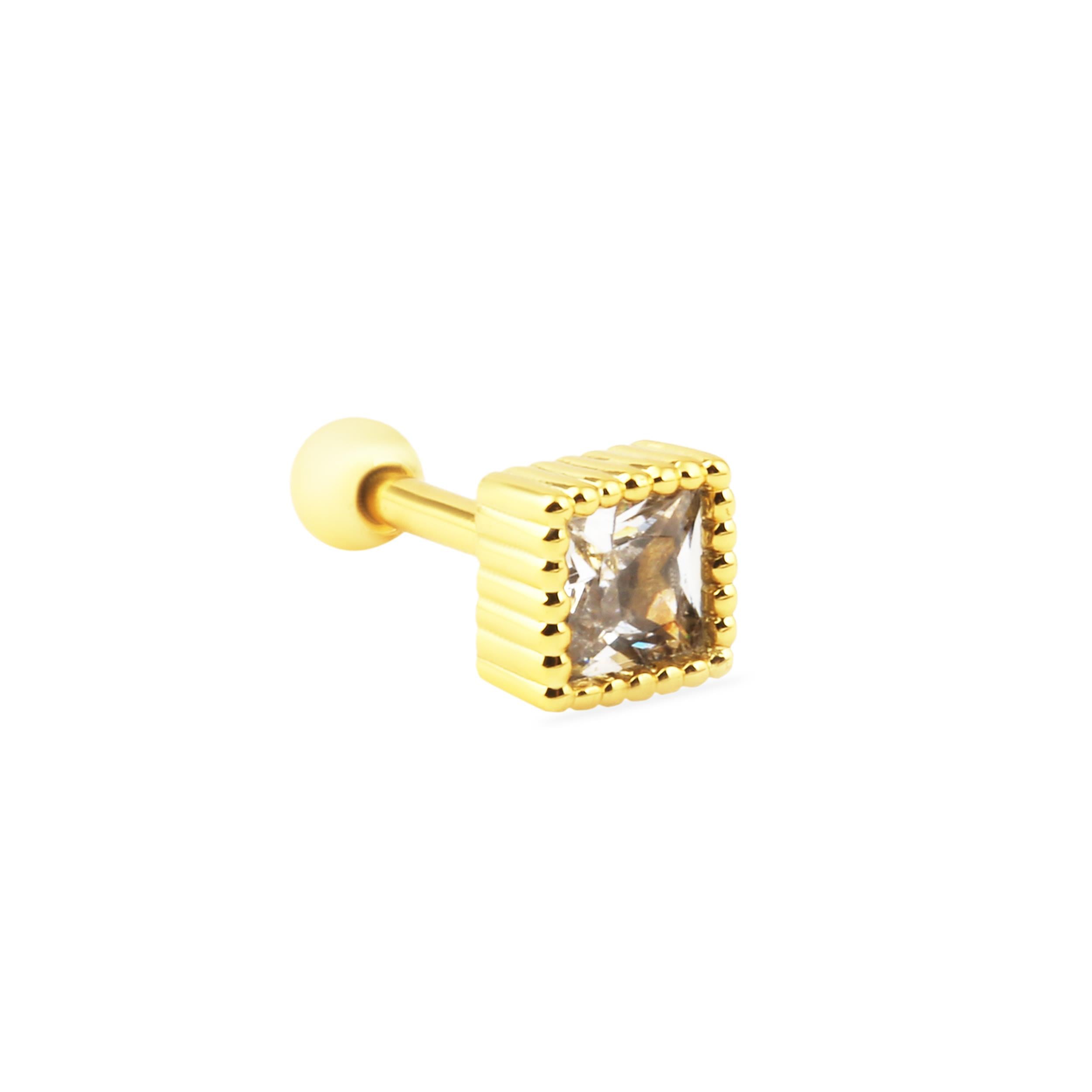 Welch Gold Çelik Helix Tragus Taşlı Kare Piercing