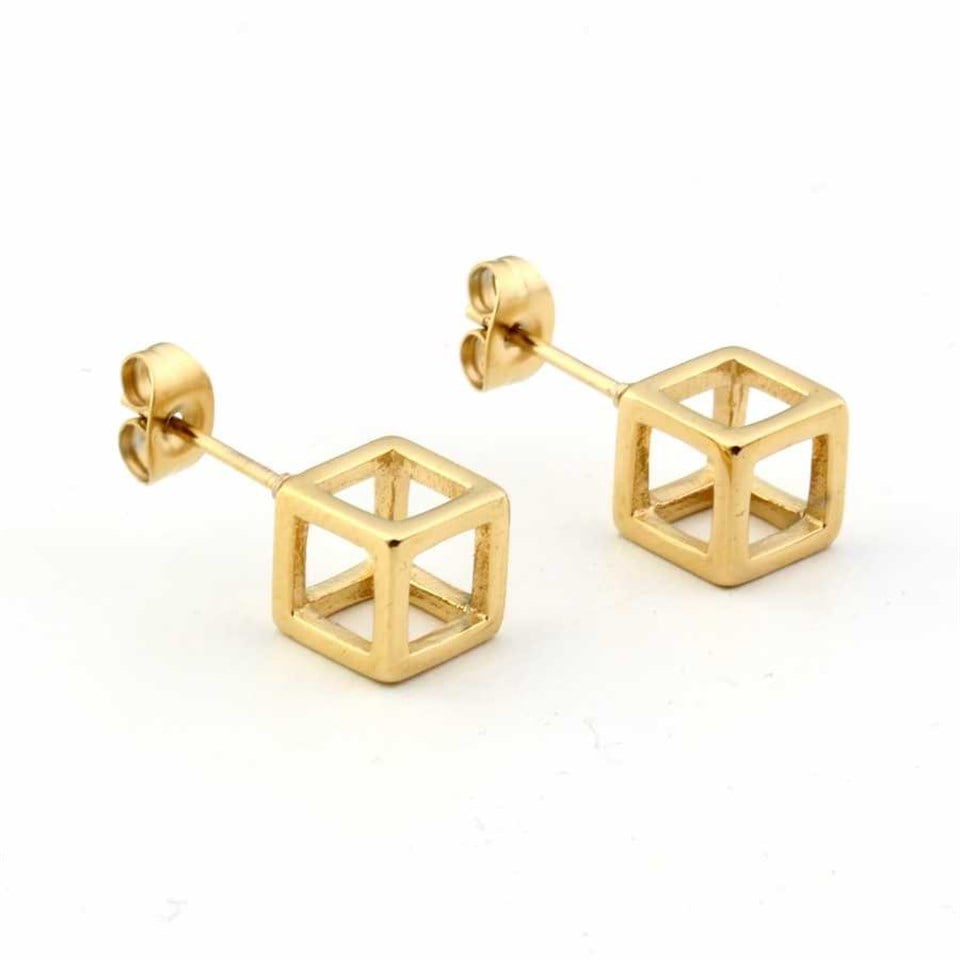 Welch Gold Steel Cube Earrings