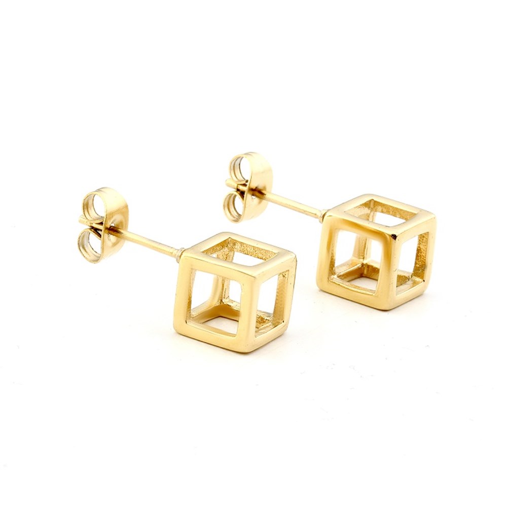 Welch Gold Steel Cube Earrings
