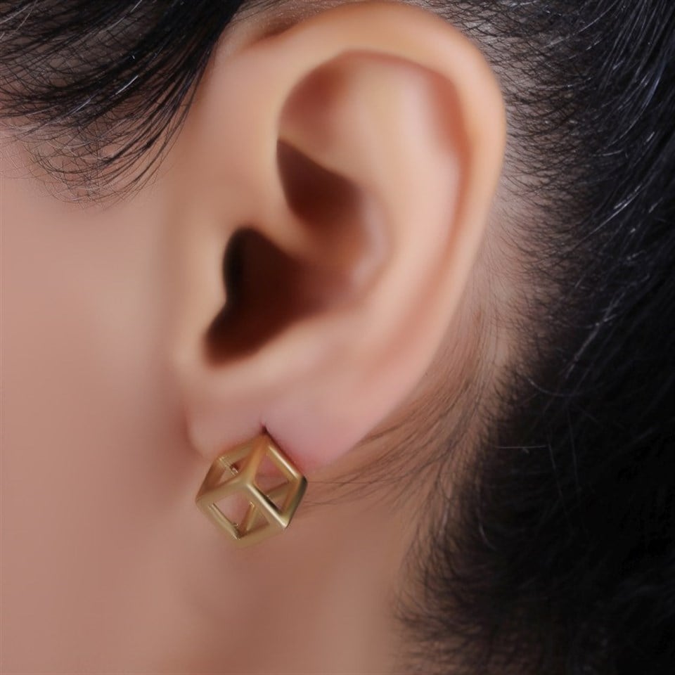 Welch Gold Steel Cube Earrings