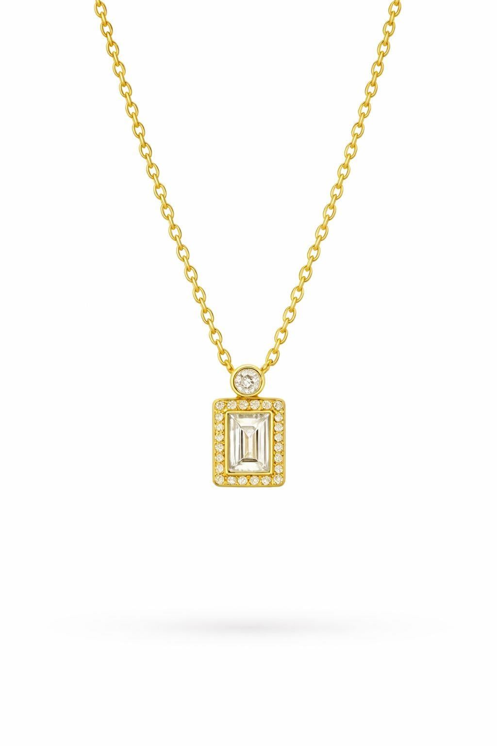 Welch Gold Çelik Minimal Taşlı Kare Kolye