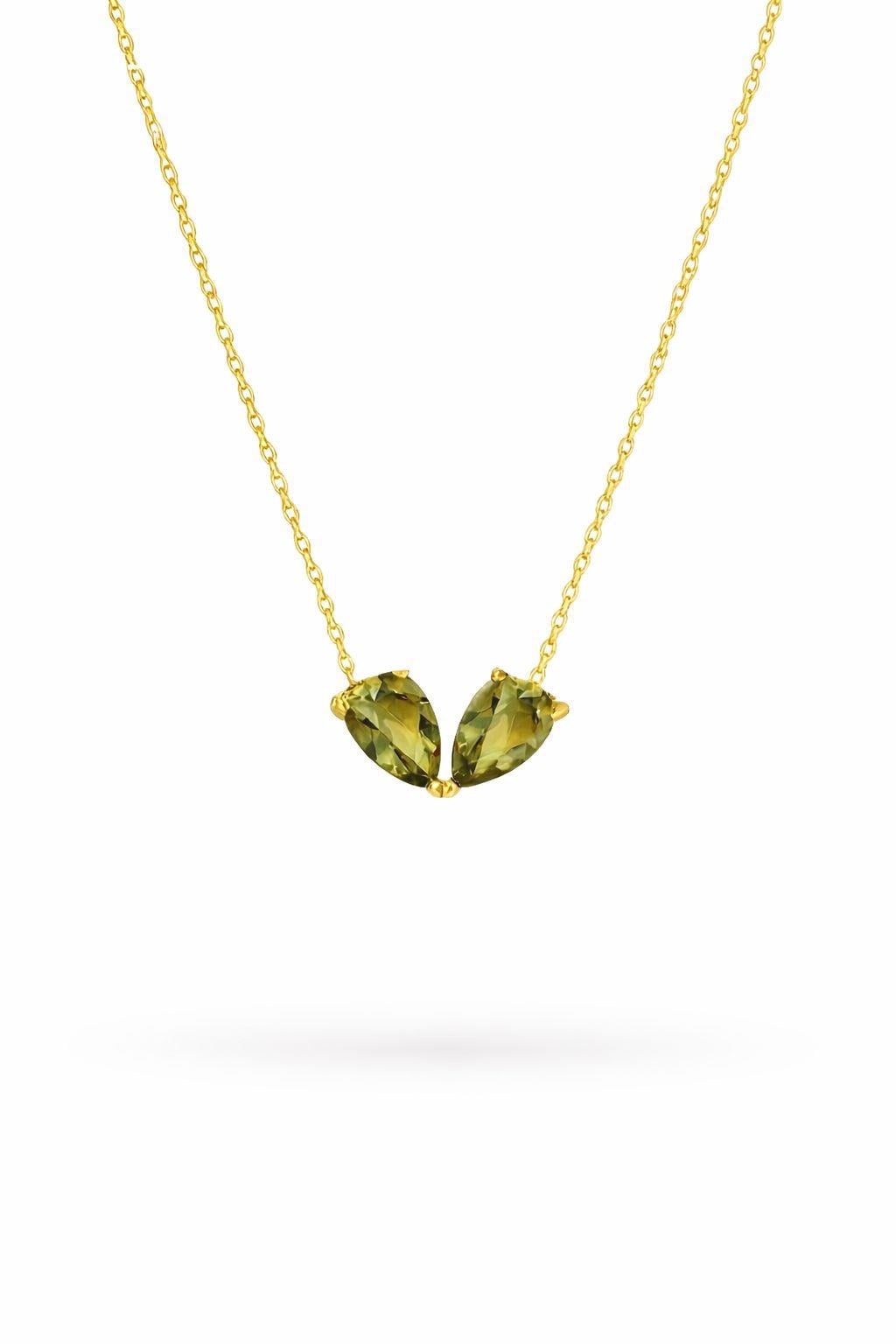 Welch Gold Çelik Minimal Yeşil Taşlı Damla Kolye