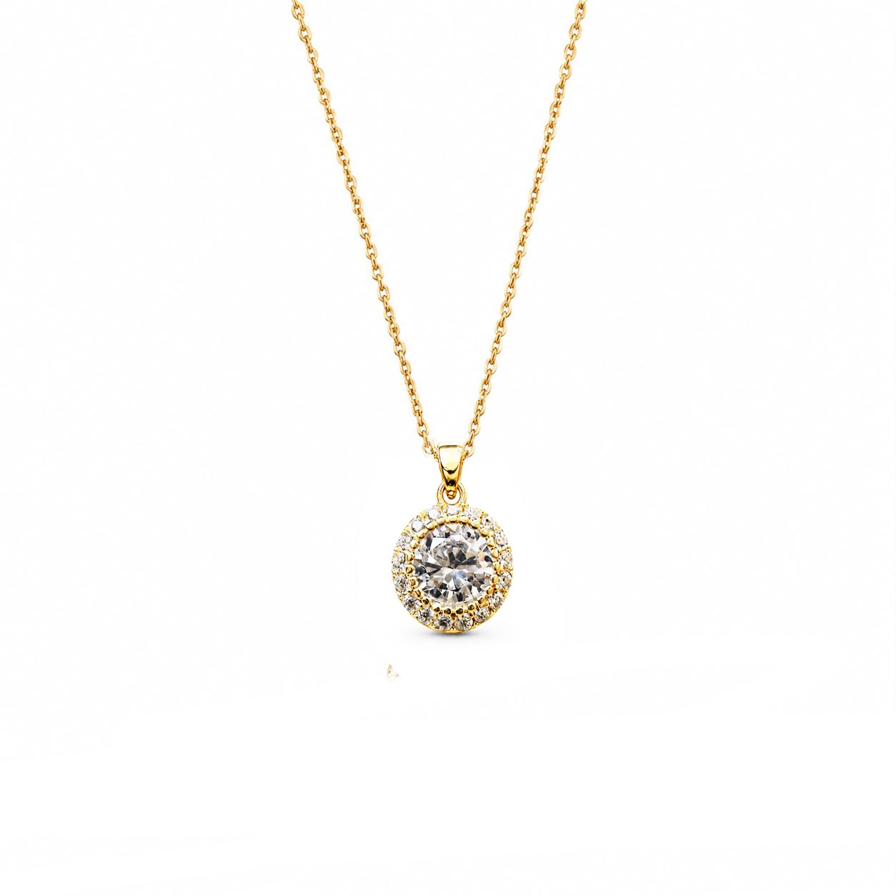 Welch Baguette Halo Gold Kolye - 925 Ayar Gümüş