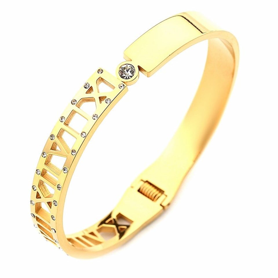 Welch Gold Taşlı Romen Rakamlı Kadın Çelik Bileklik