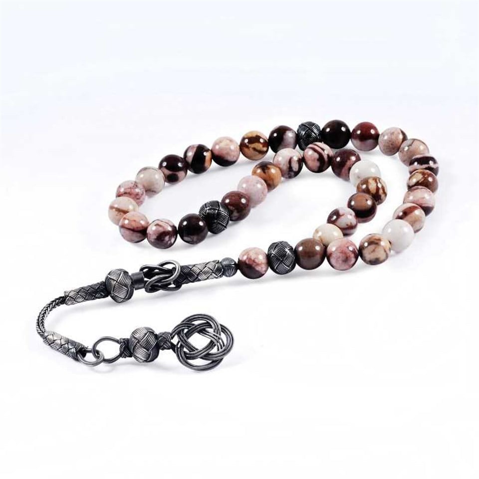 Welch Gümüş 1000 ayar Trabzon Elişi Kazaziye Püsküllü Jasper Doğaltaş Tesbih