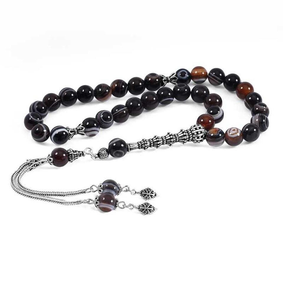 Welch Gümüş Aksesuarlı Botswana Akik Doğaltaş Tesbih