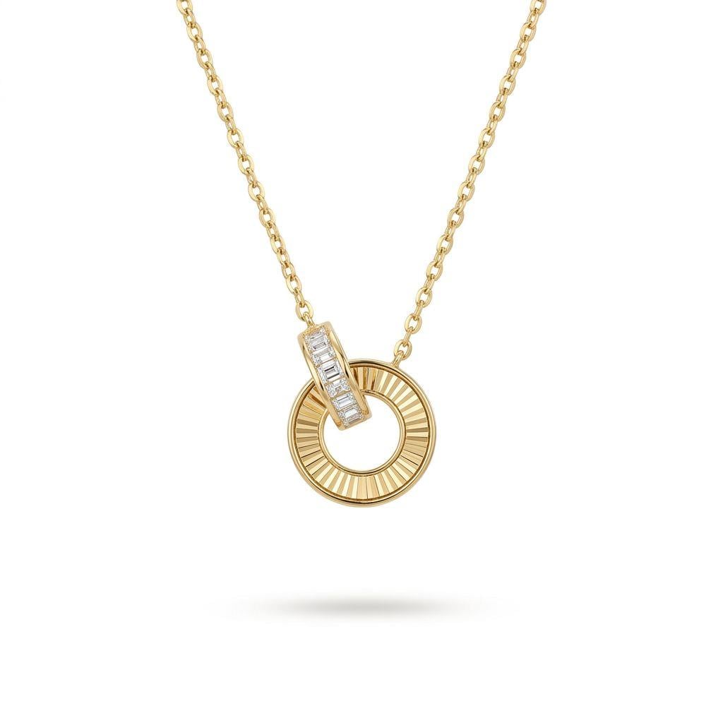 Welch Işın Form Halka Baget Taşlı Kolye – 925 Gümüş Gold Kaplama Welch Halka Baget Taşlı Kolye – 925 Ayar Gümüş Gold | Kararma Yapmaz 