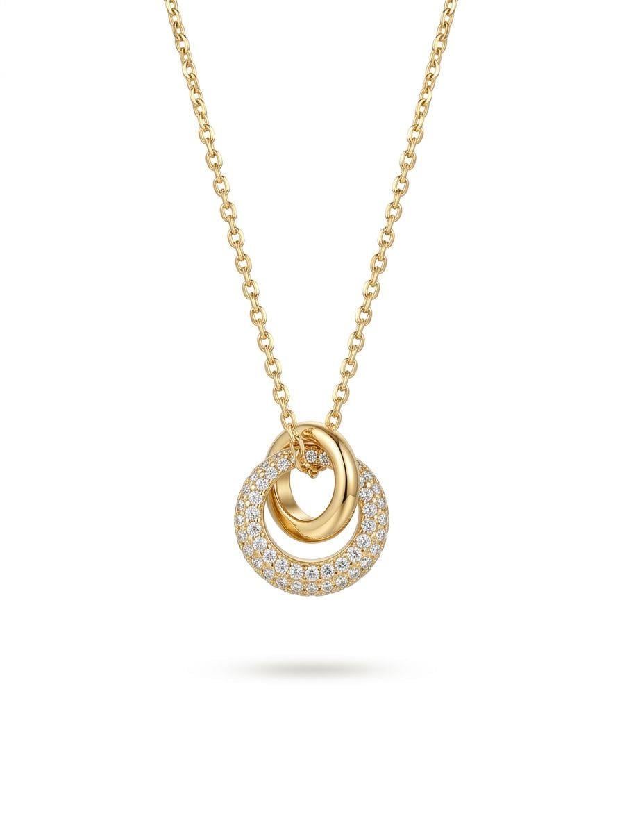 Welch İç İçe Halka Taşlı Premium Kolye – 925 Gümüş Gold Kaplama