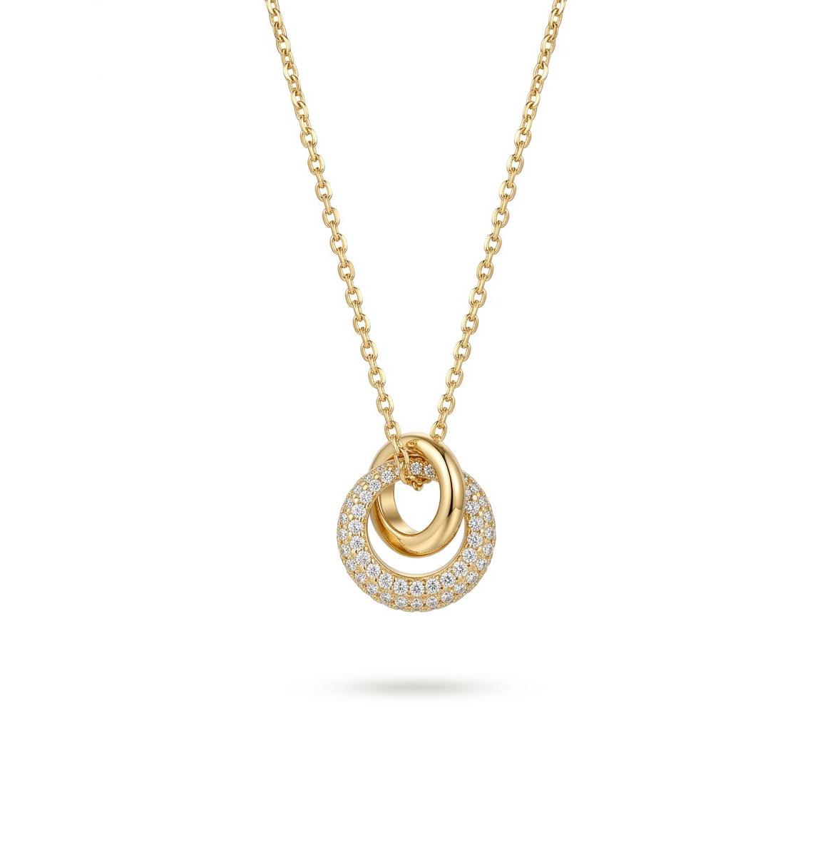 Welch İç İçe Halka Taşlı Premium Kolye – 925 Gümüş Gold Kaplama