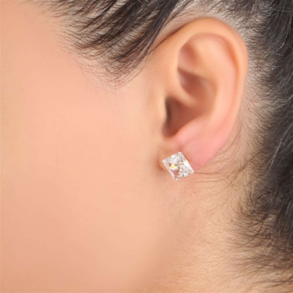 Welch Womens Steel Square Stone Earrings