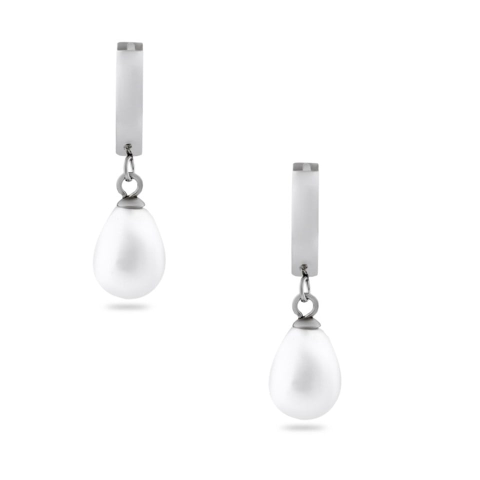 Welch Womens Pearl Dangle Steel Earrings